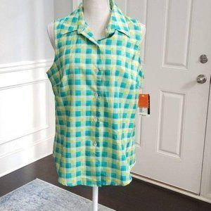 Virgo Sleeveless Button Up Top Plaid Size 14 NWT